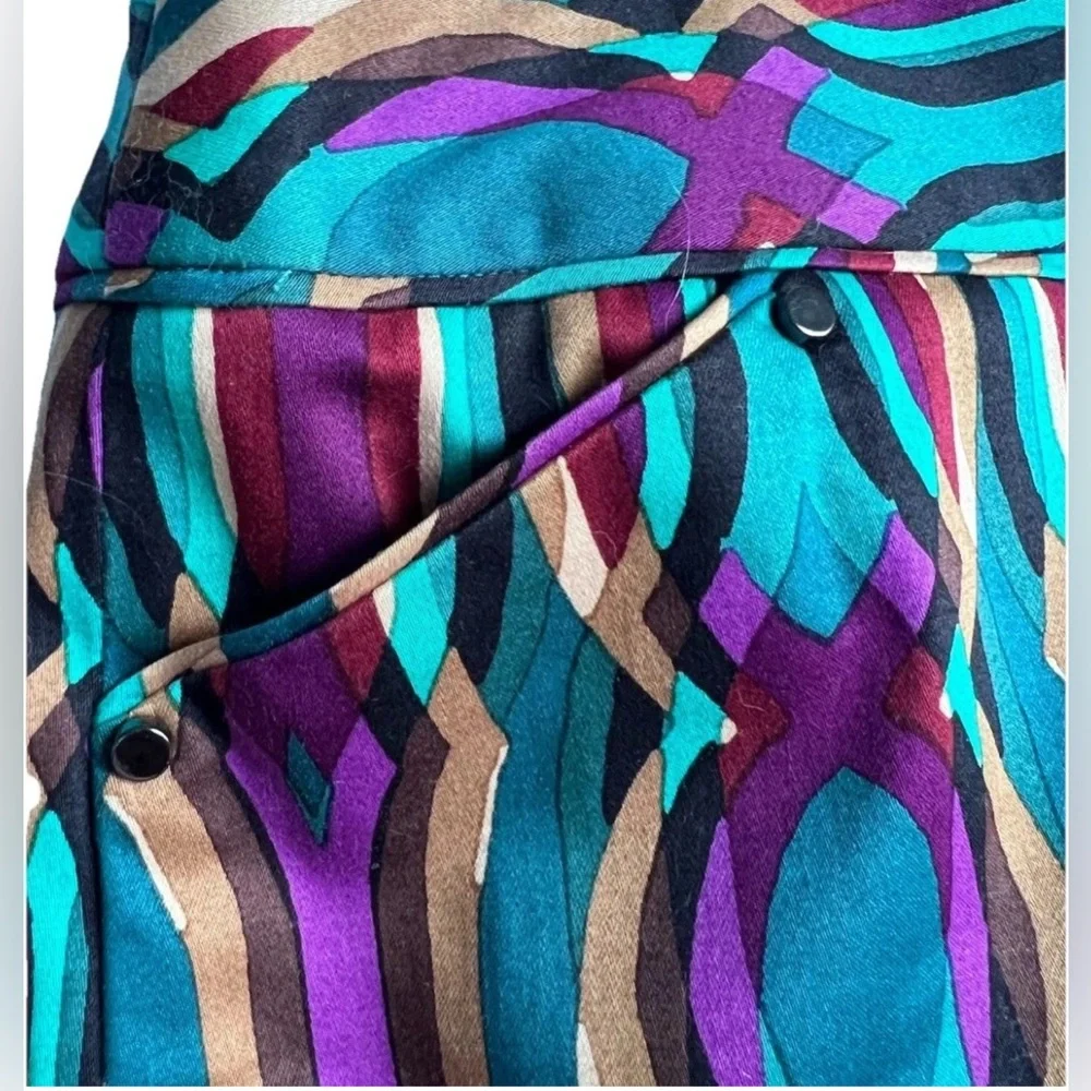 Etcetera NWT Zulu Geometric Teal Sateen Pencil Skirt Low Rise Pockets Sz 00(XXS)